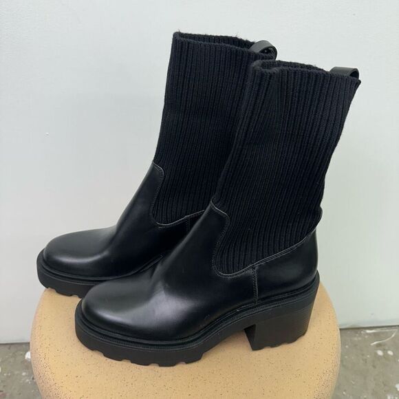 Zara Women’s Black Ribbed Sock Ankle Boots With Track Sole - Picture 2 of 13